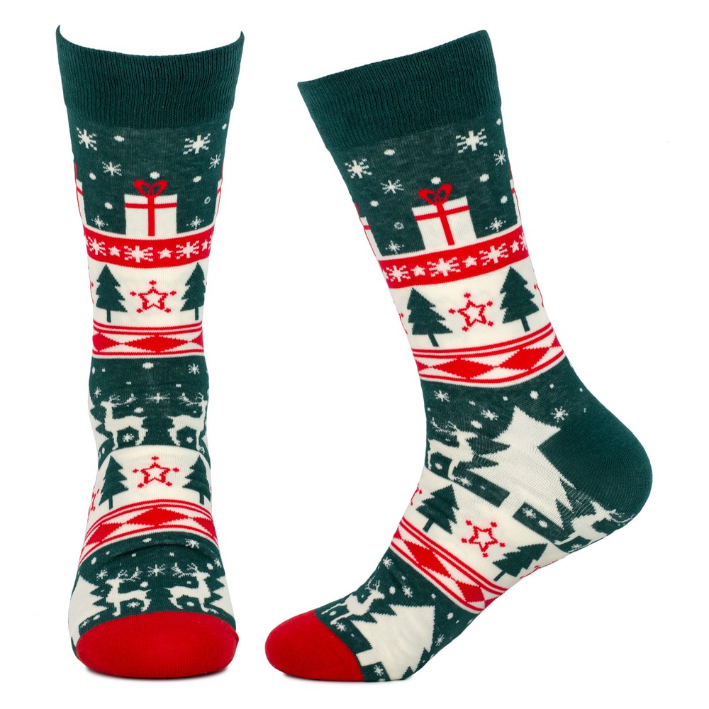 Socks cotton & spandex gents festive fairisle green & red - Image 2