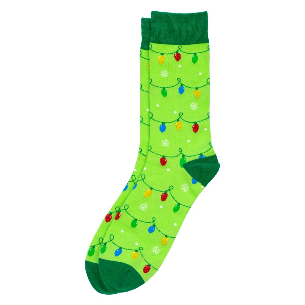 Socks cotton & spandex gents christmas lights green