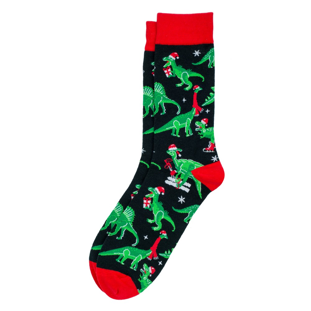 Socks cotton & spandex gents festive dinosaur black