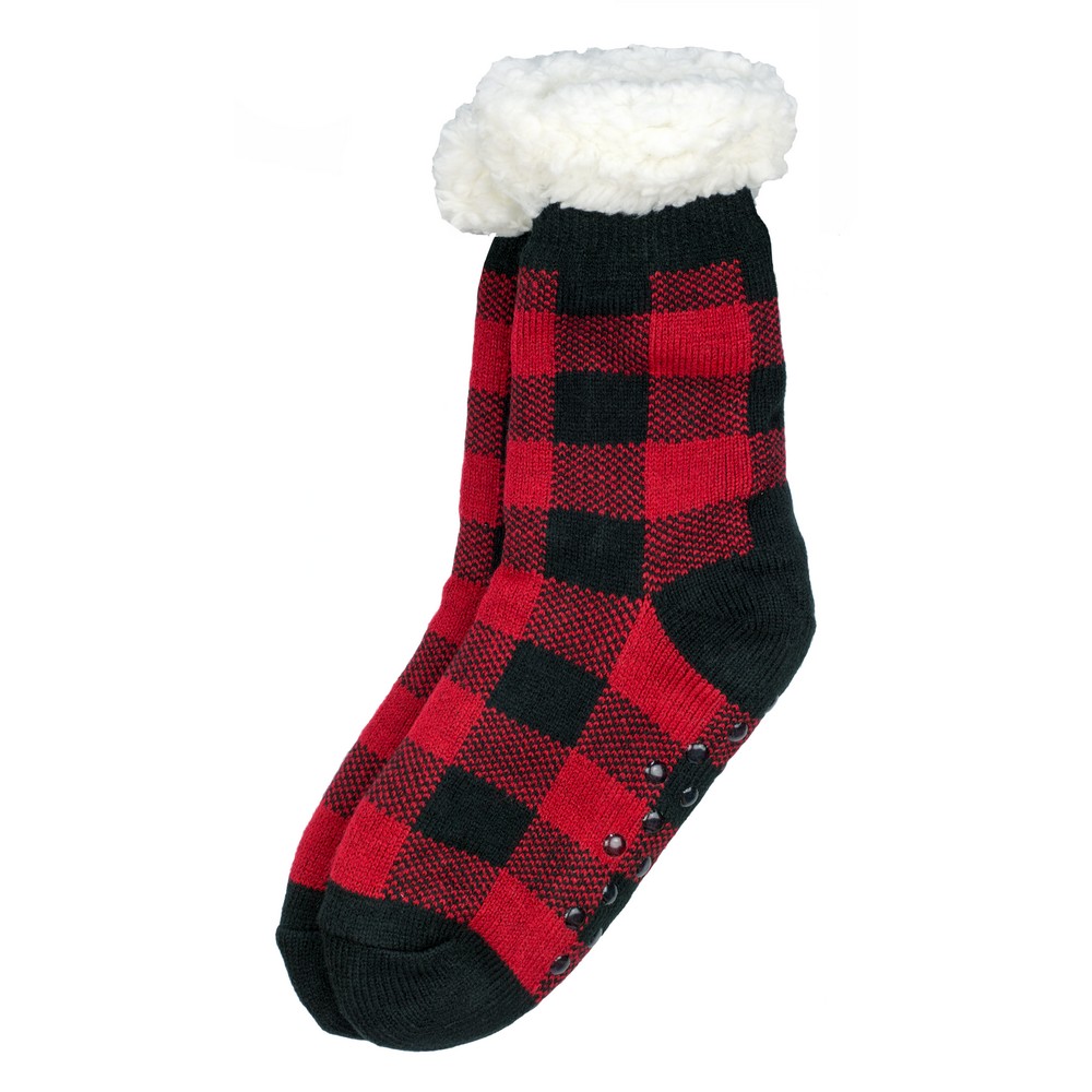 Socks acrylic cosy buffalo plaid red & black