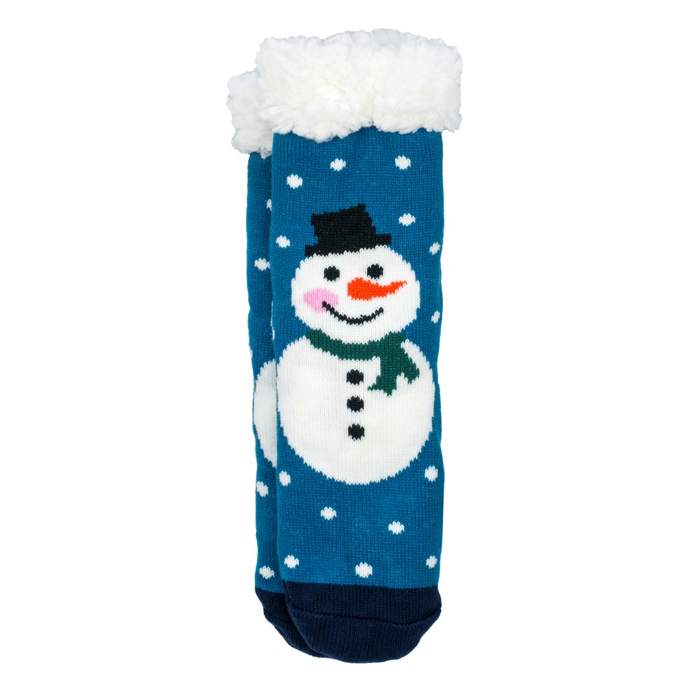 Socks acrylic cosy jolly snowman teal blue