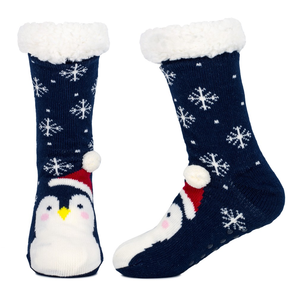 Socks acrylic cosy cute penguin navy blue - Image 2