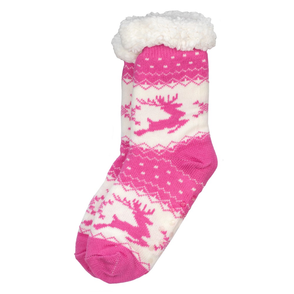 Socks acrylic cosy scandi reindeer pink