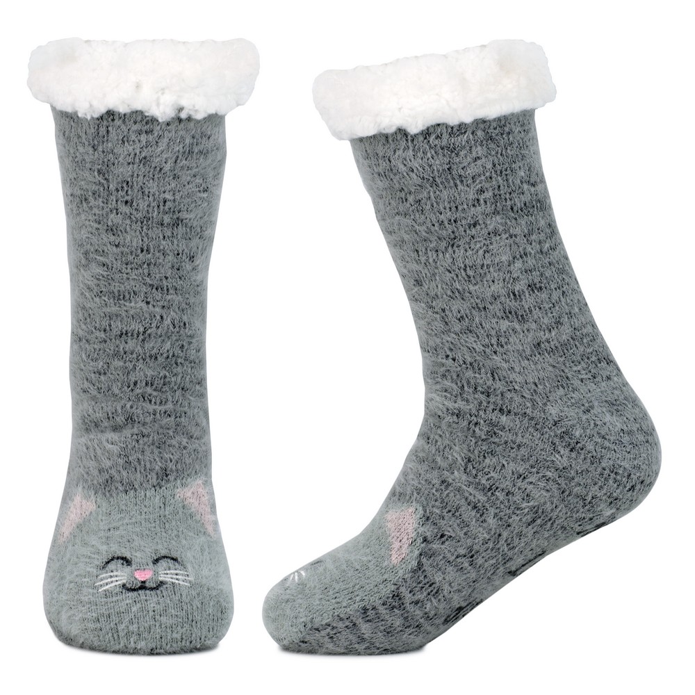 Socks acrylic cosy cute cat grey - Image 2