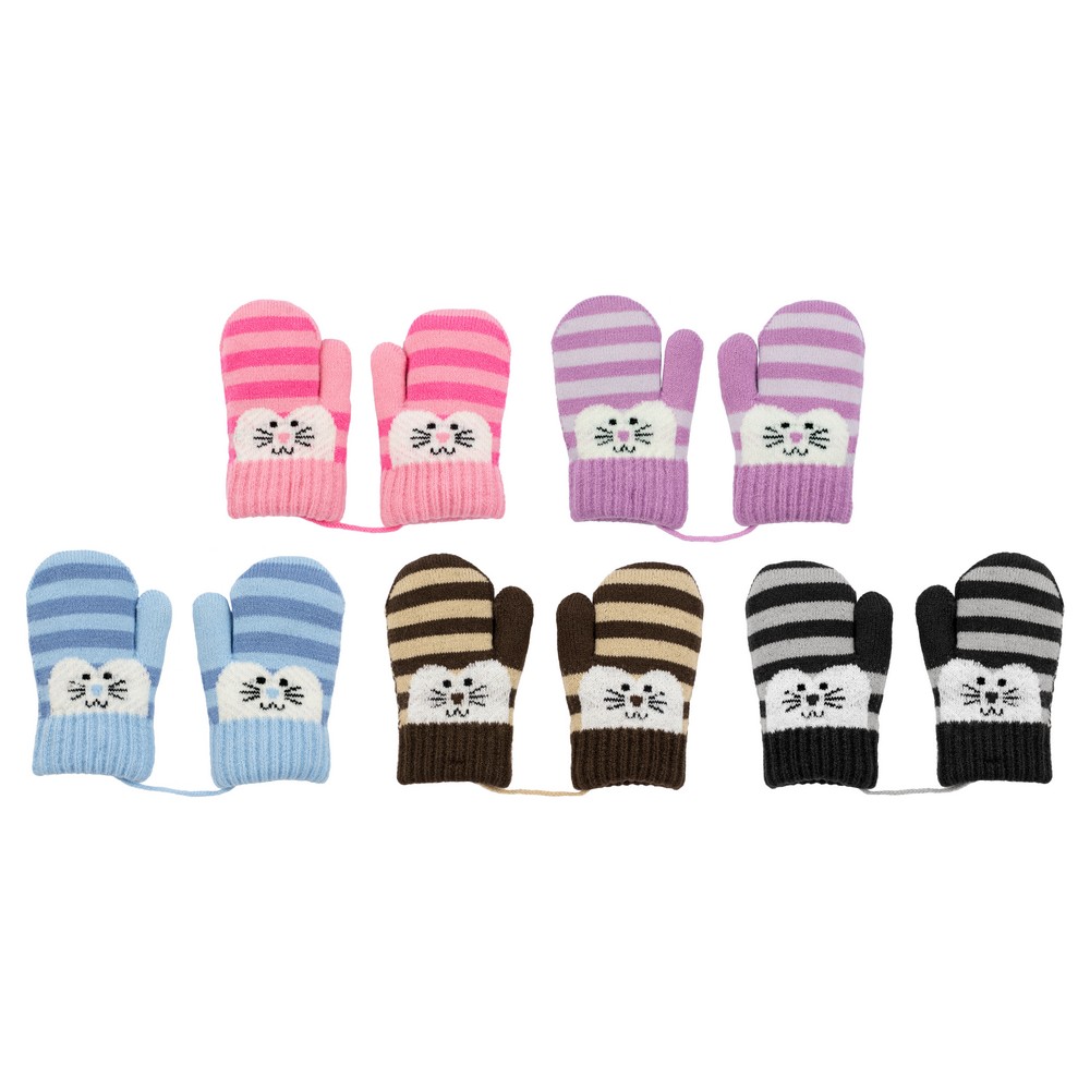 Gloves acrylic kids stripe cat age 1-3
