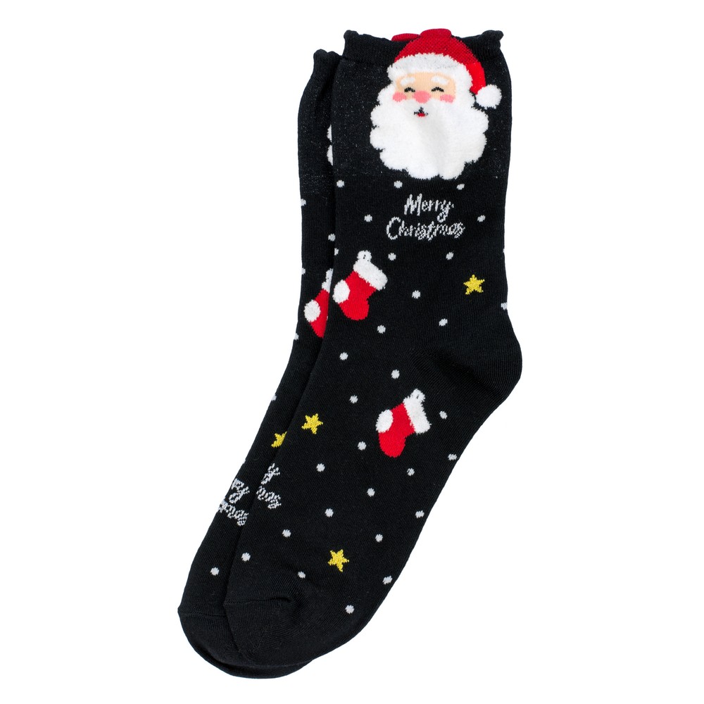 Socks cotton & spandex singing santa claus black