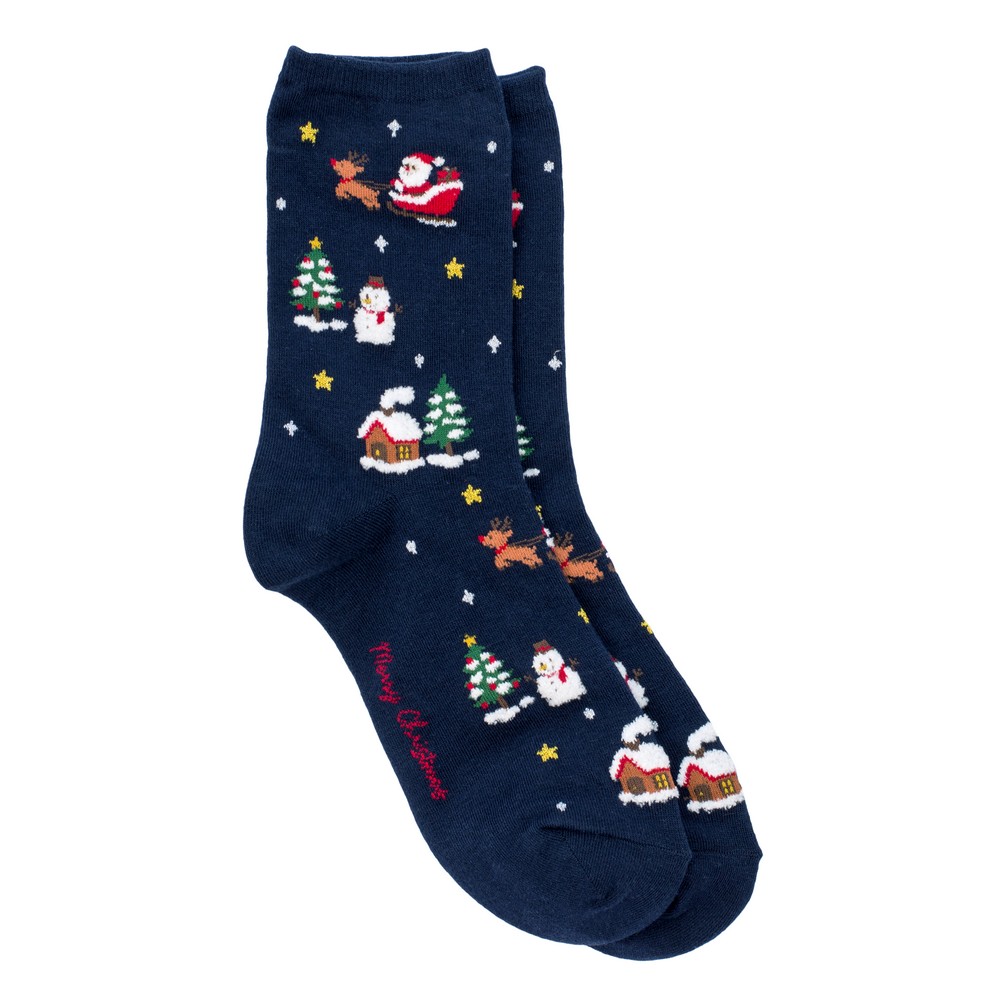 Socks cotton & spandex christmas eve navy blue