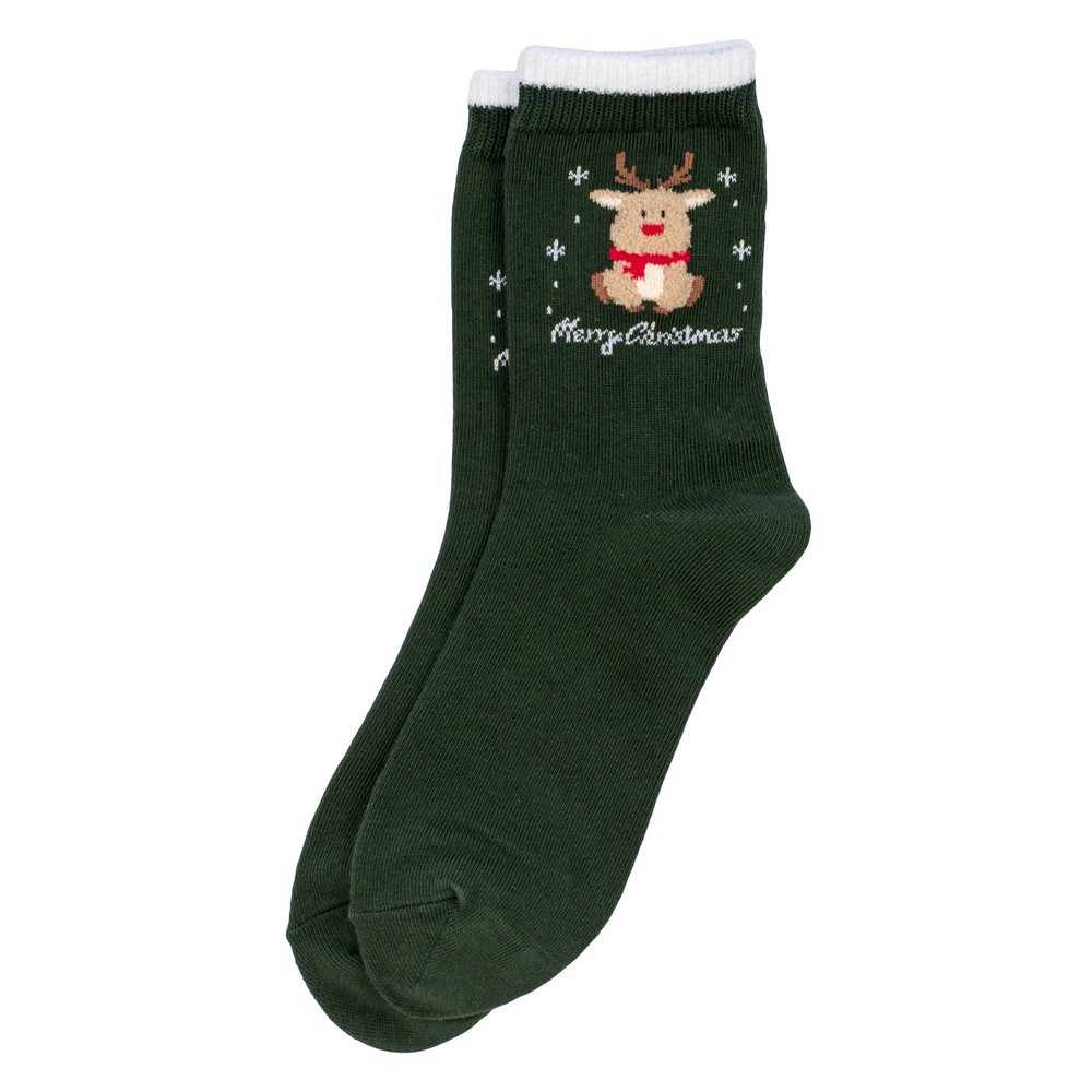 Socks cotton & spandex rudolph the reindeer green