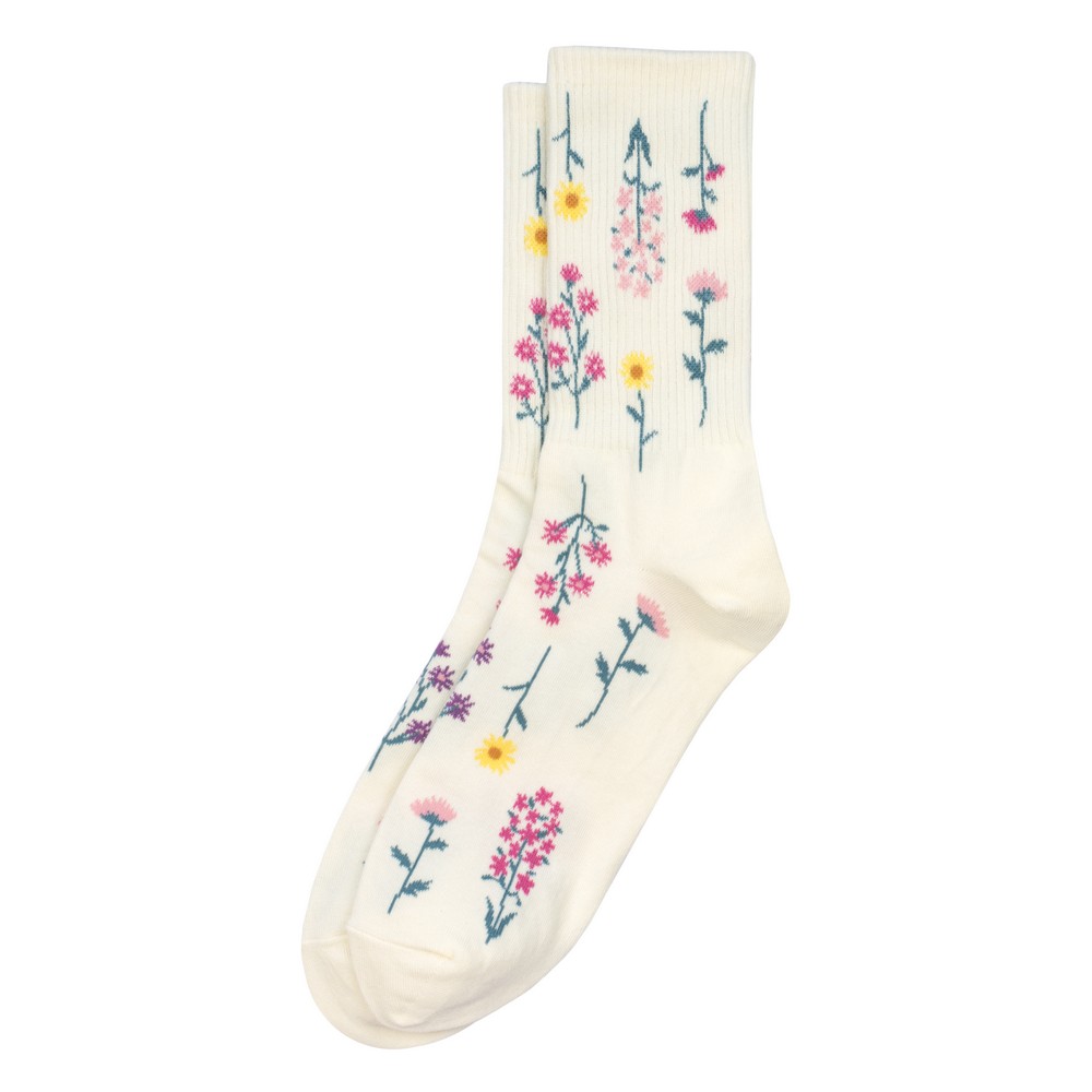 Socks cotton & spandex flower pressings cream